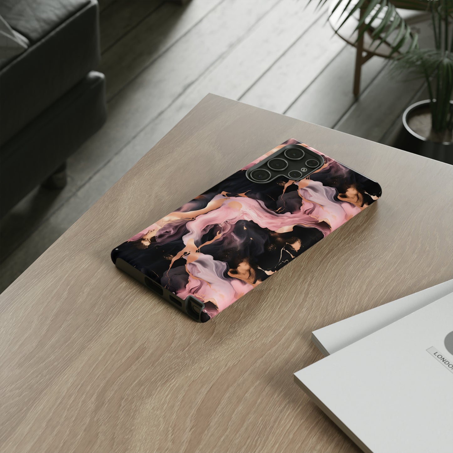 Black & Pink Marble  Tough Phone Cases