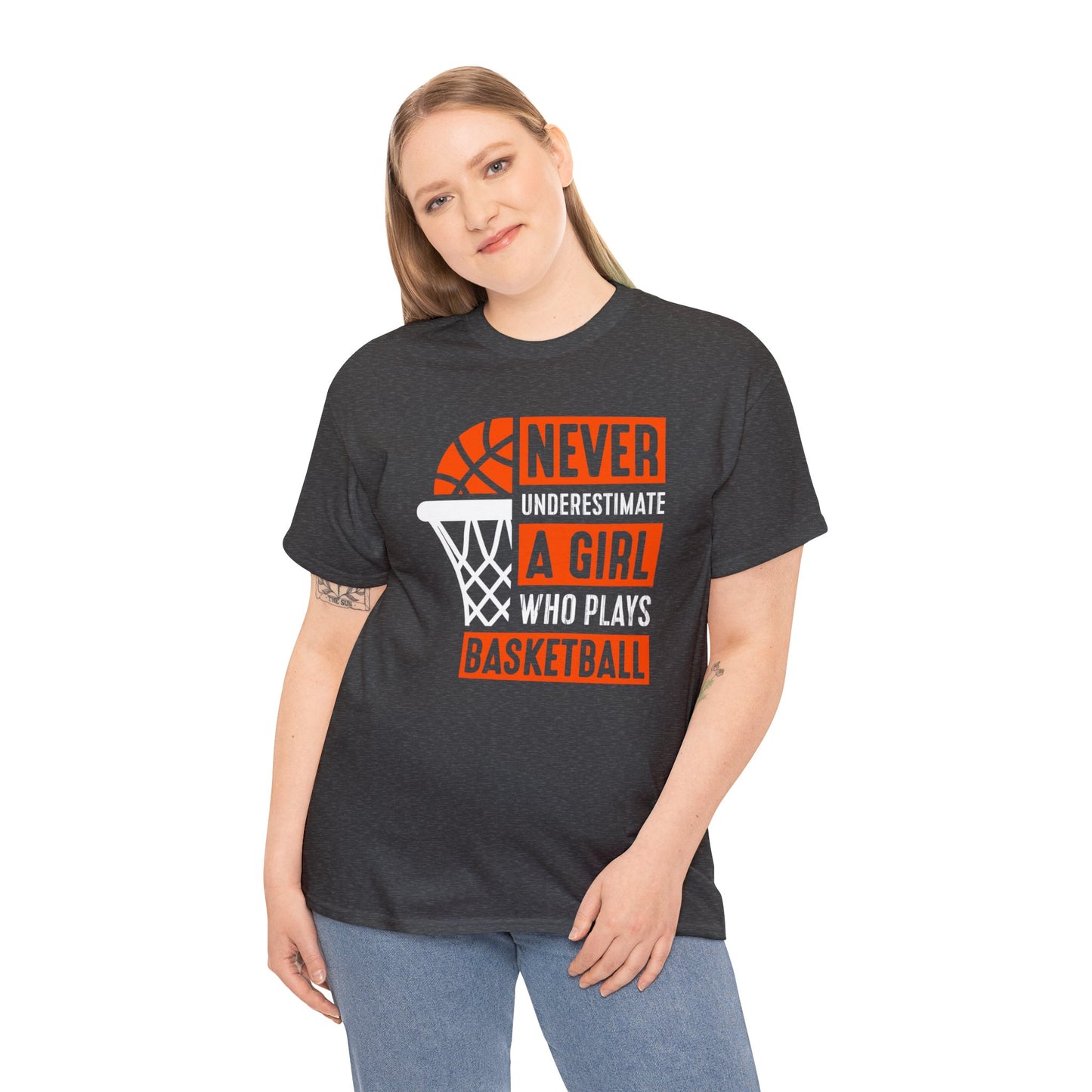 Never Underestimate a Girl Who Plays Basketball Unisex Heavy Cotton Tee