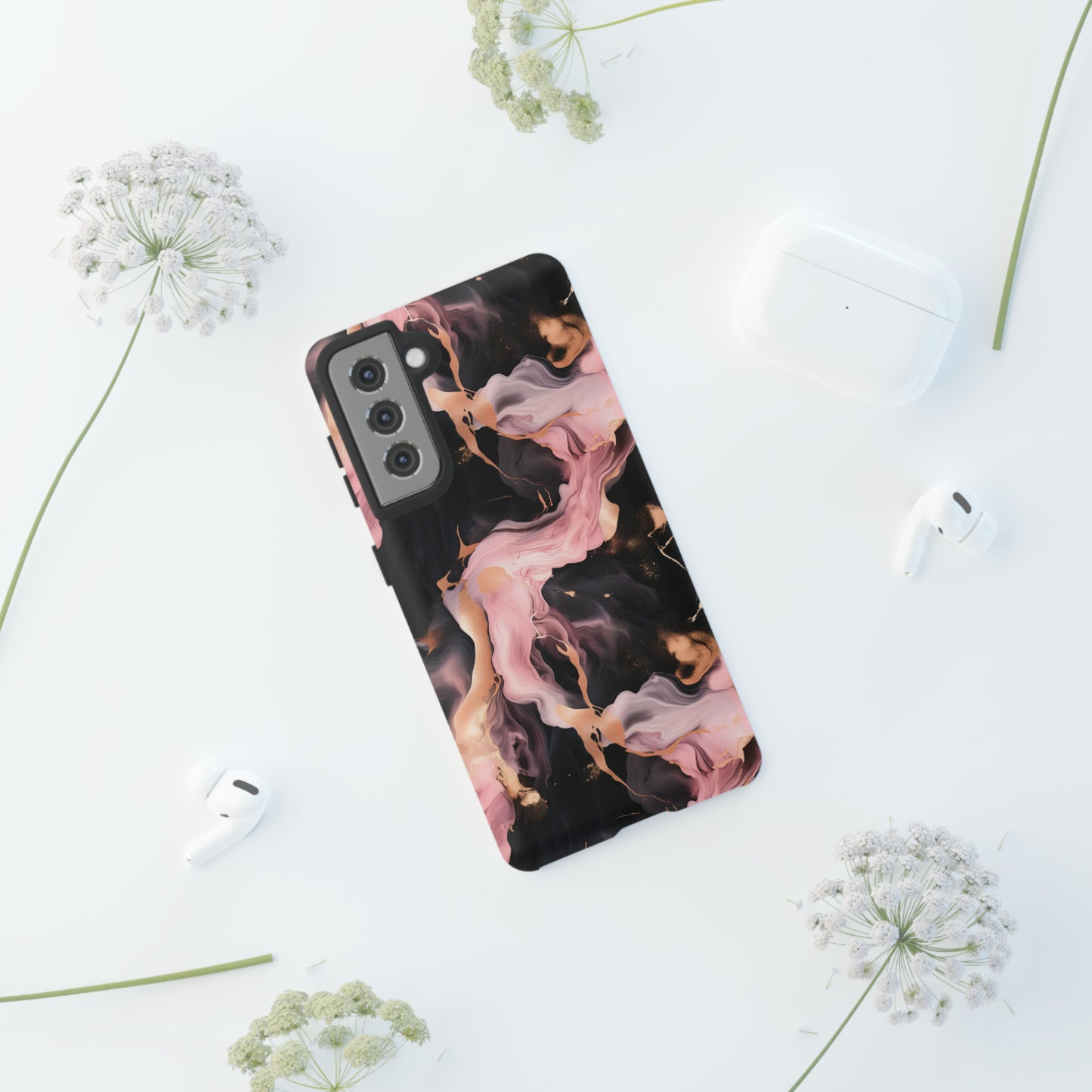 Black & Pink Marble  Tough Phone Cases