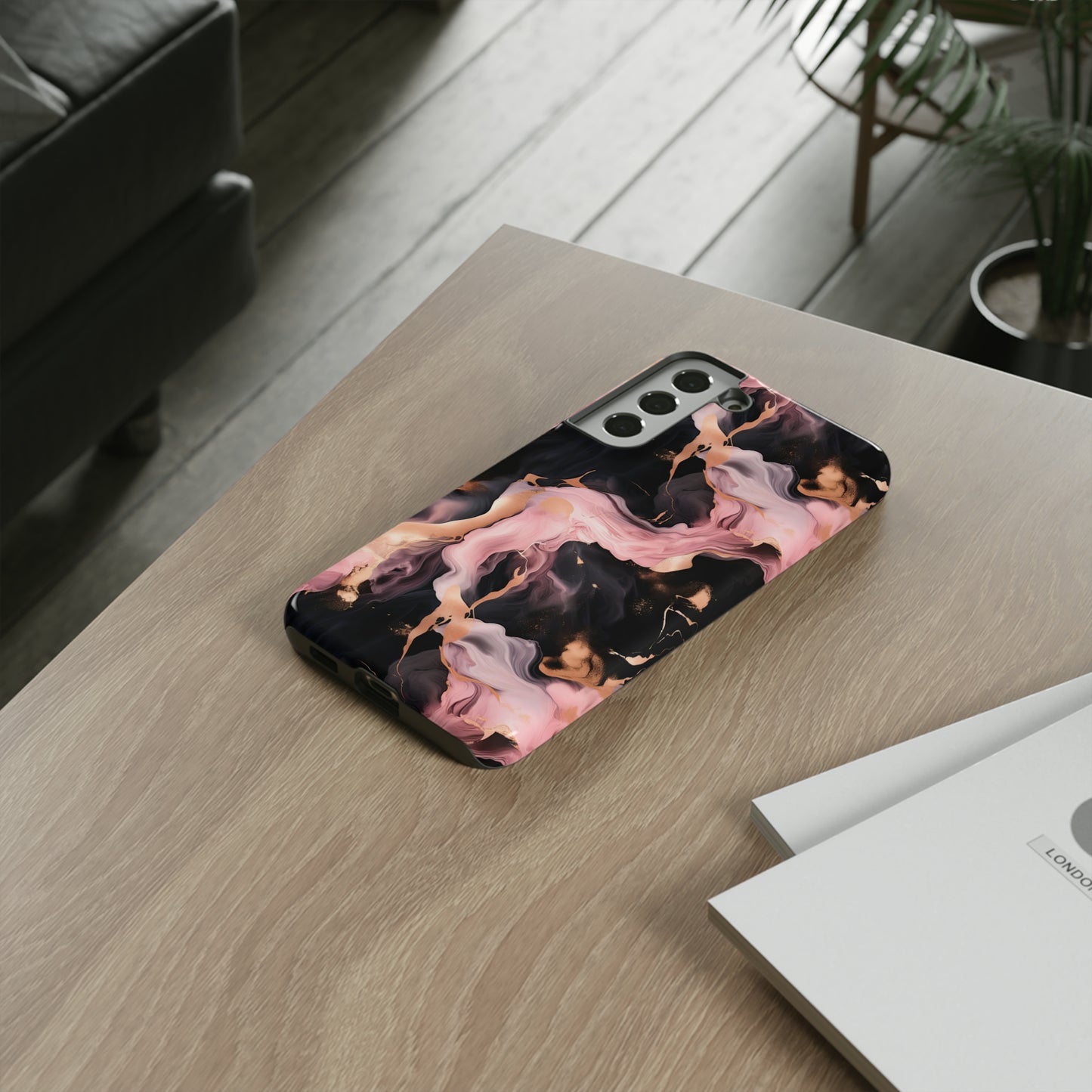 Black & Pink Marble  Tough Phone Cases