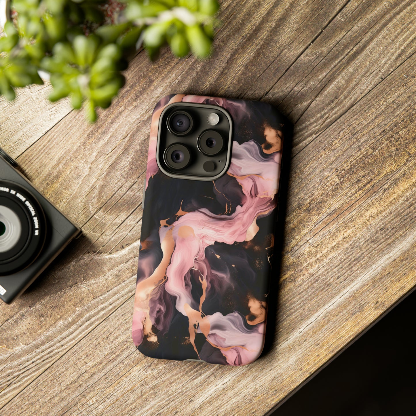 Black & Pink Marble  Tough Phone Cases