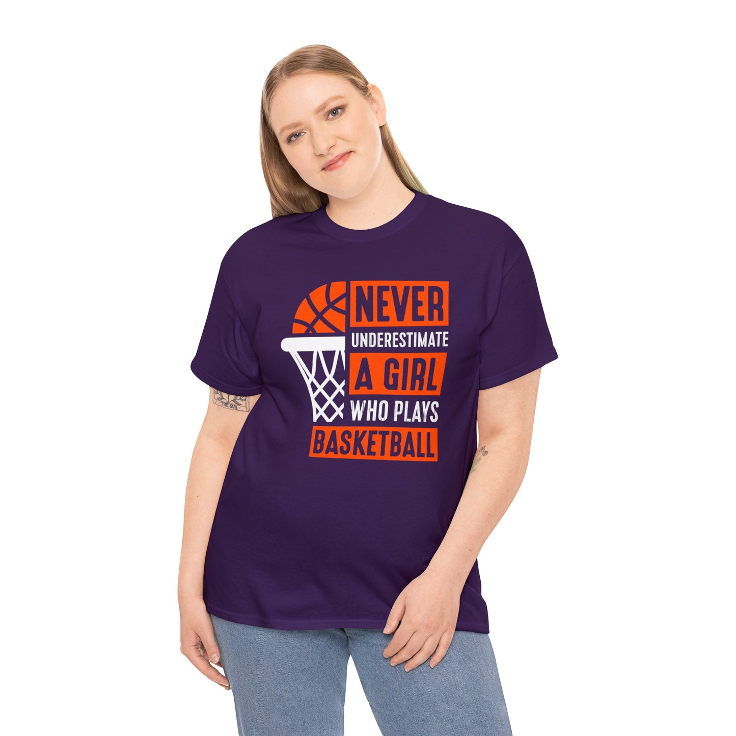 Never Underestimate a Girl Who Plays Basketball Unisex Heavy Cotton Tee