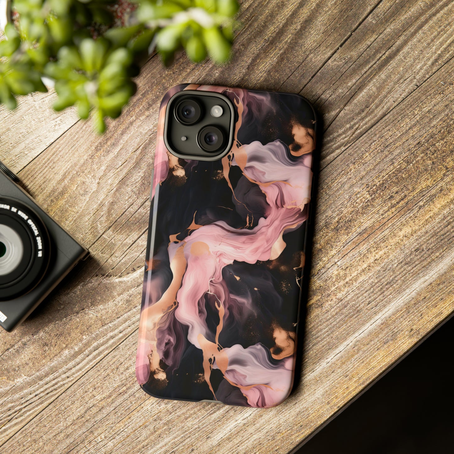 Black & Pink Marble  Tough Phone Cases