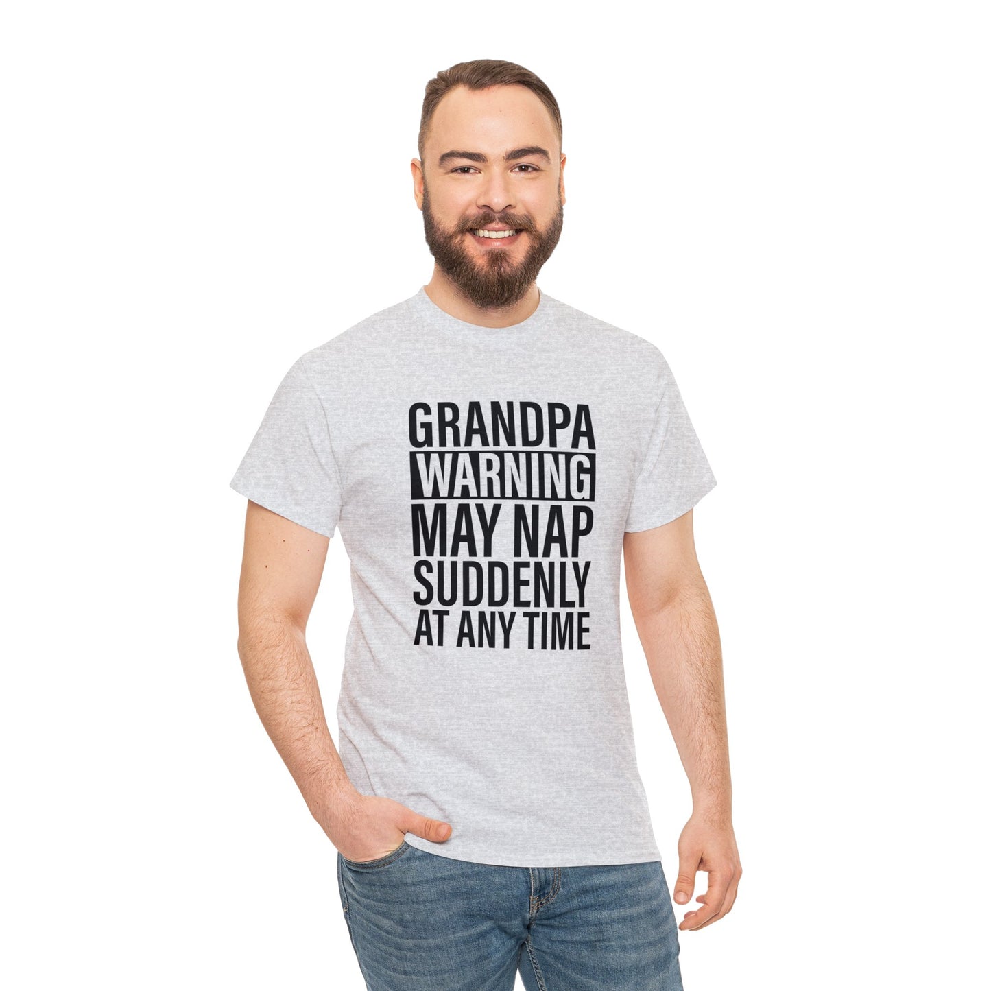 Grandpa Warning May Nap Suddenly Unisex Heavy Cotton Tee