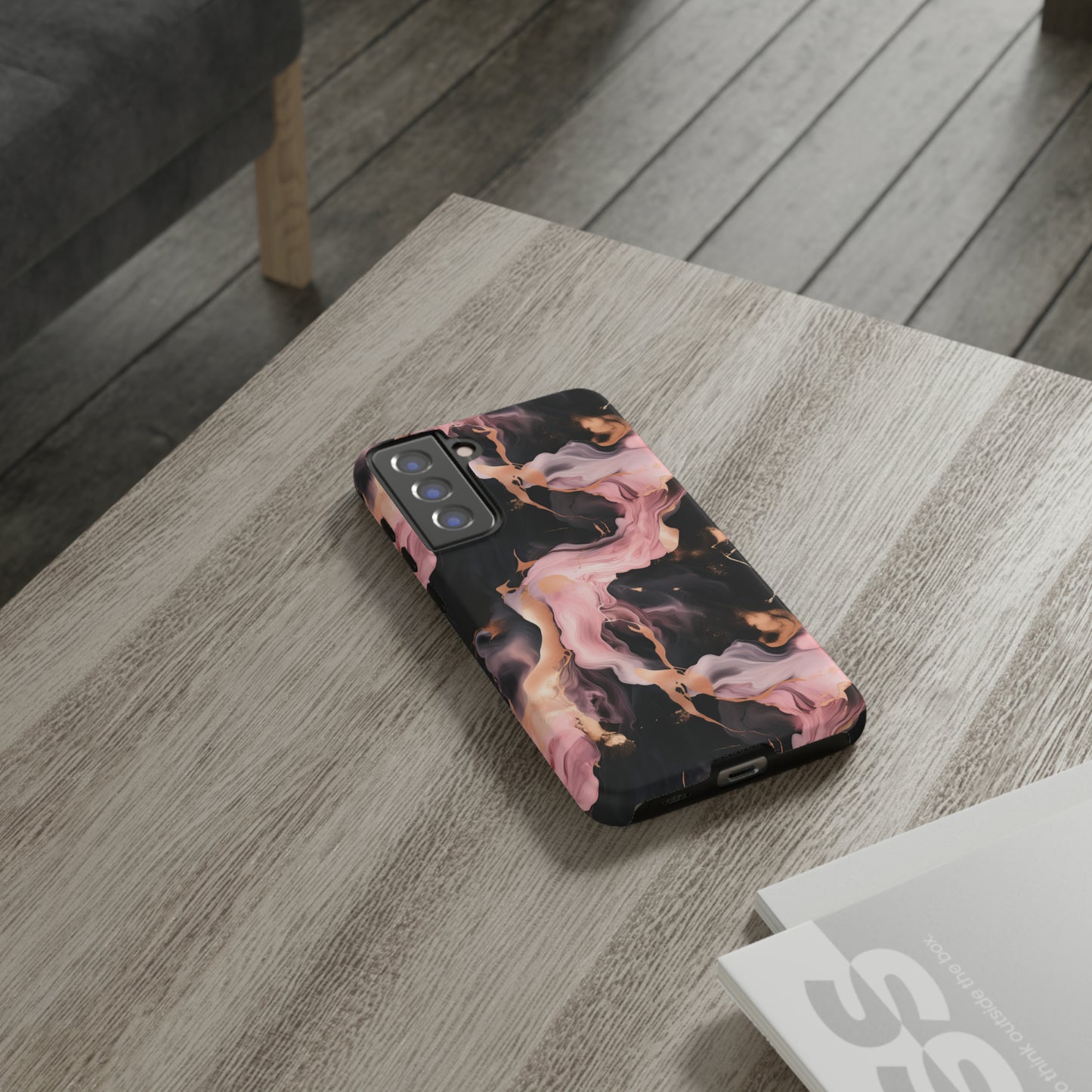 Black & Pink Marble  Tough Phone Cases