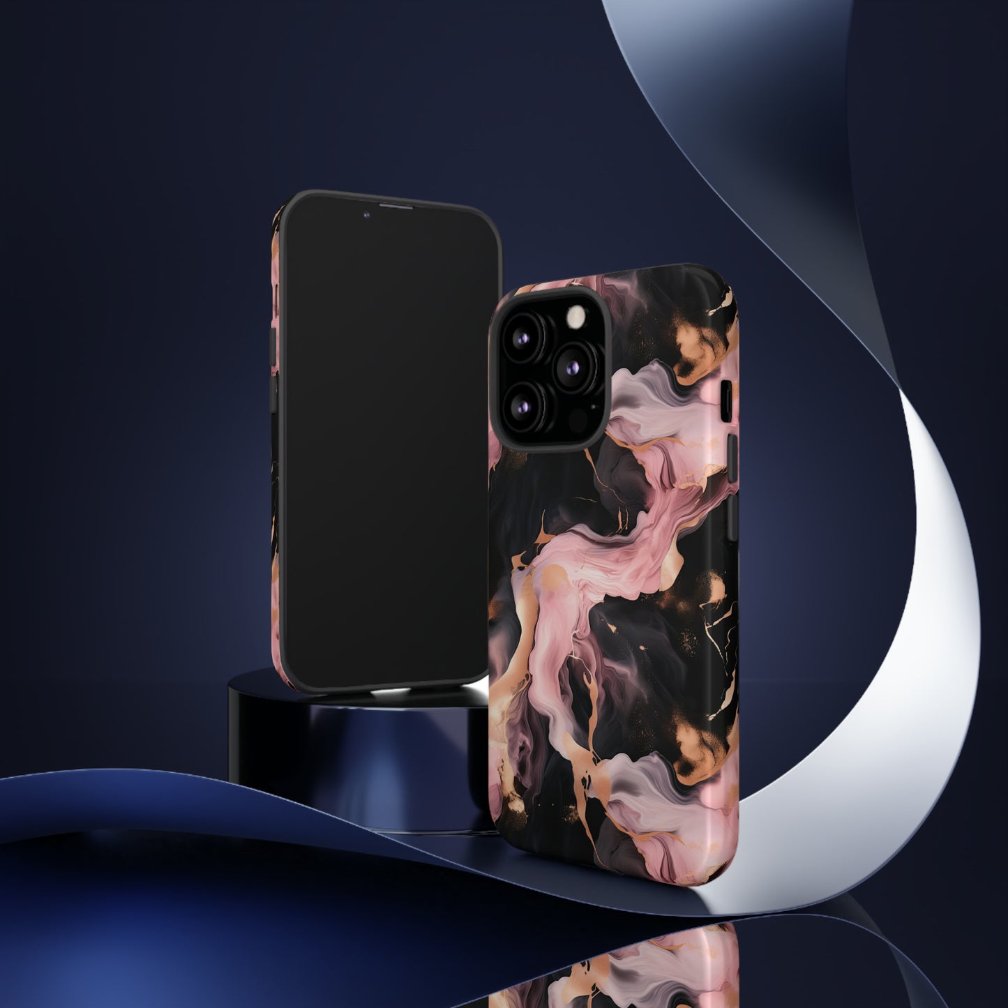 Black & Pink Marble  Tough Phone Cases