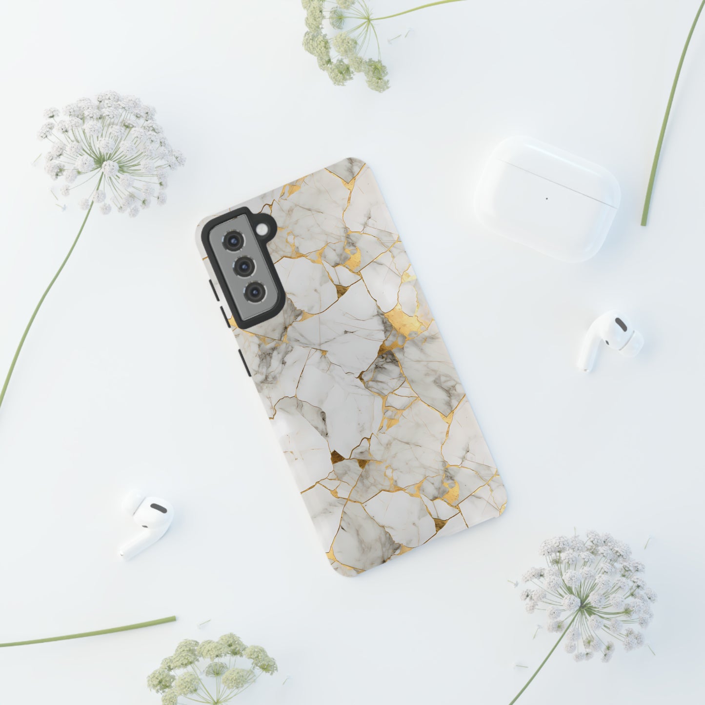 Gold & White Marble Tough Phone Cases