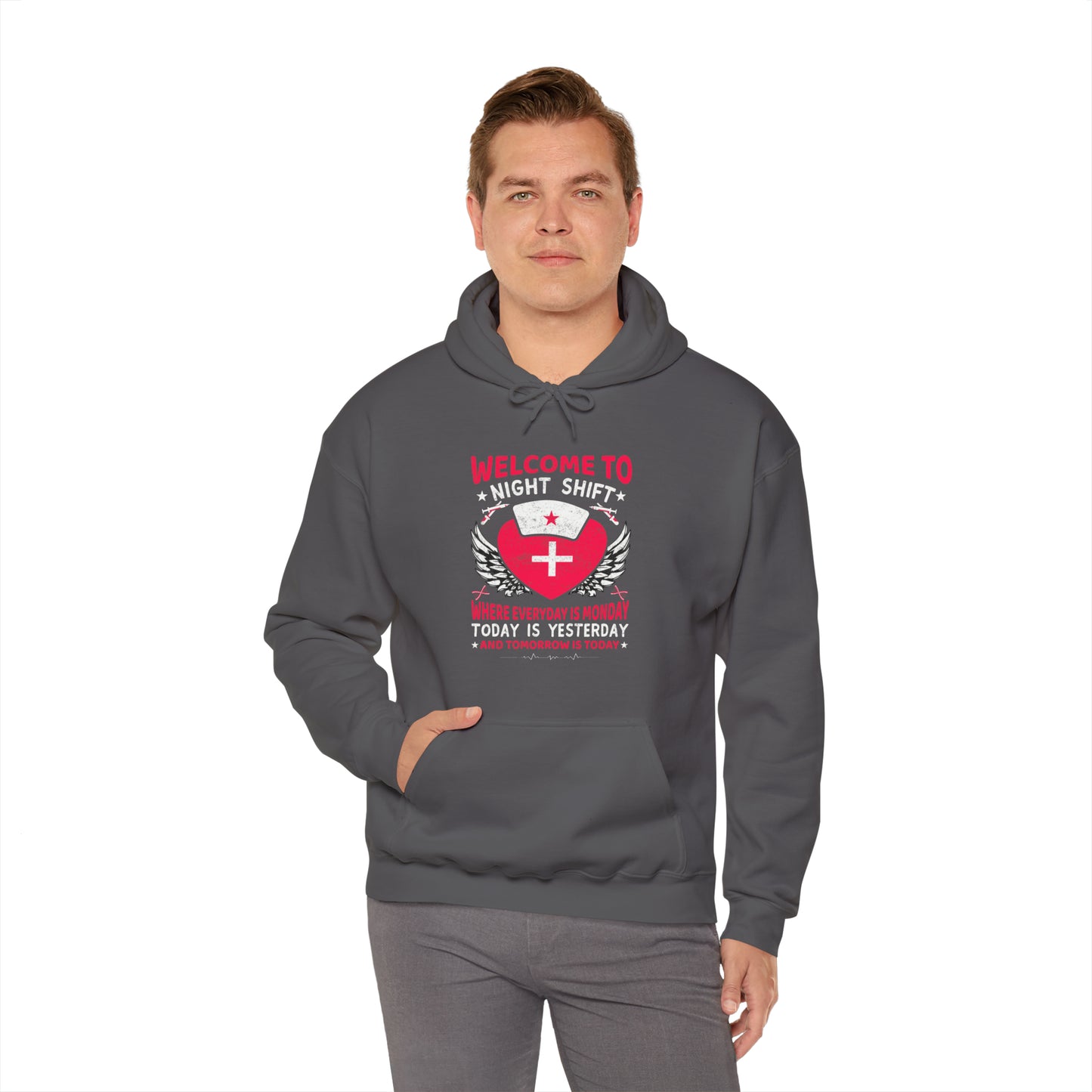 Welcome to the Nightshift Nurse Unisex Heavy Blend™ Hooded Sweatshirt