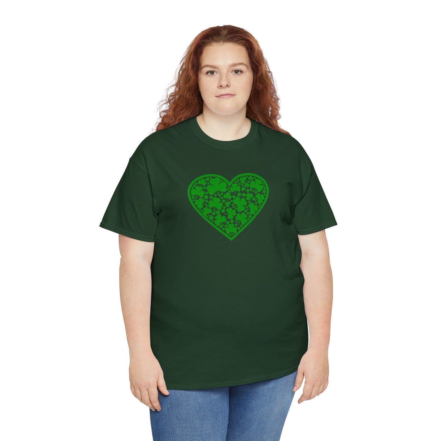 St. Patricks Day Clover Heart Unisex Heavy Cotton Tee