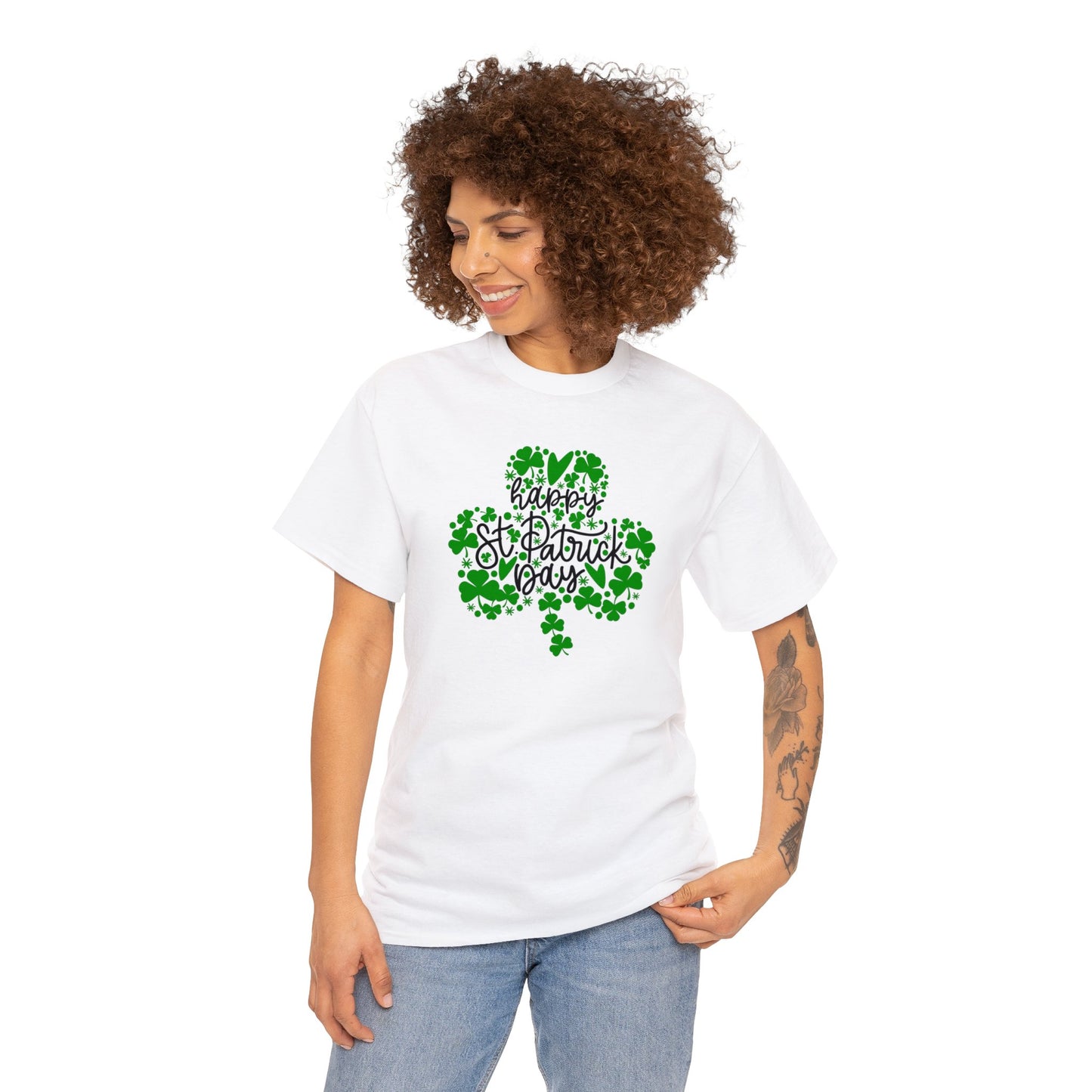 Happy St Patricks Day Clover Unisex Heavy Cotton Tee