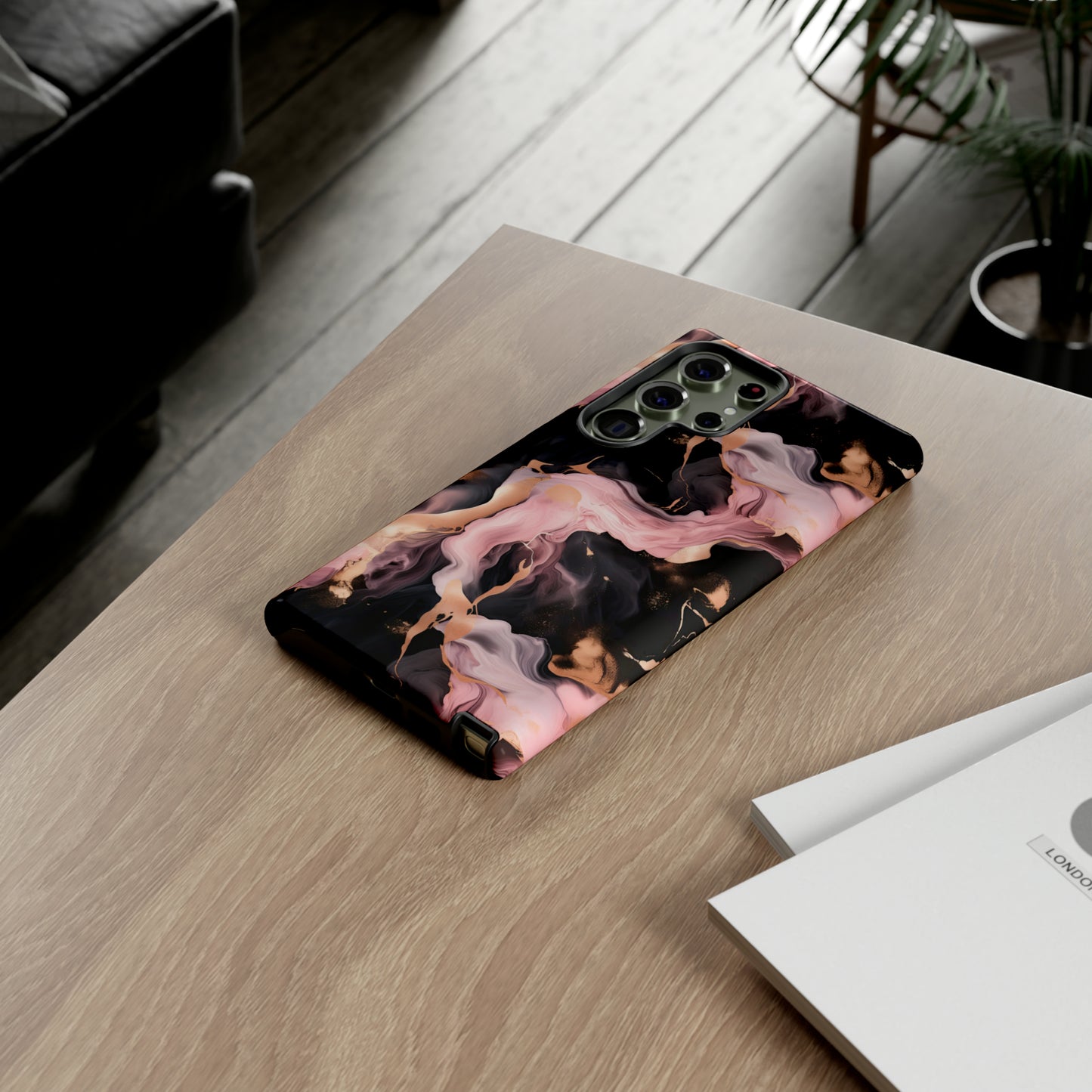 Black & Pink Marble  Tough Phone Cases