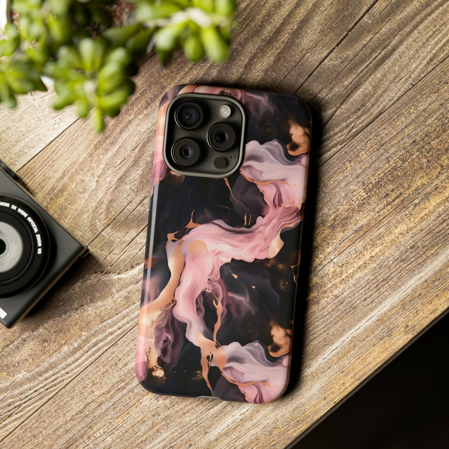 Black & Pink Marble  Tough Phone Cases