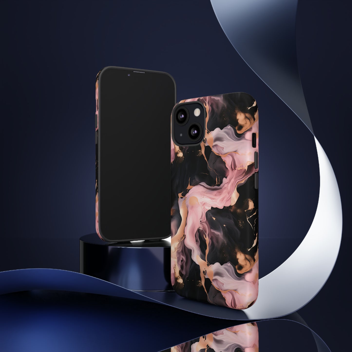 Black & Pink Marble  Tough Phone Cases