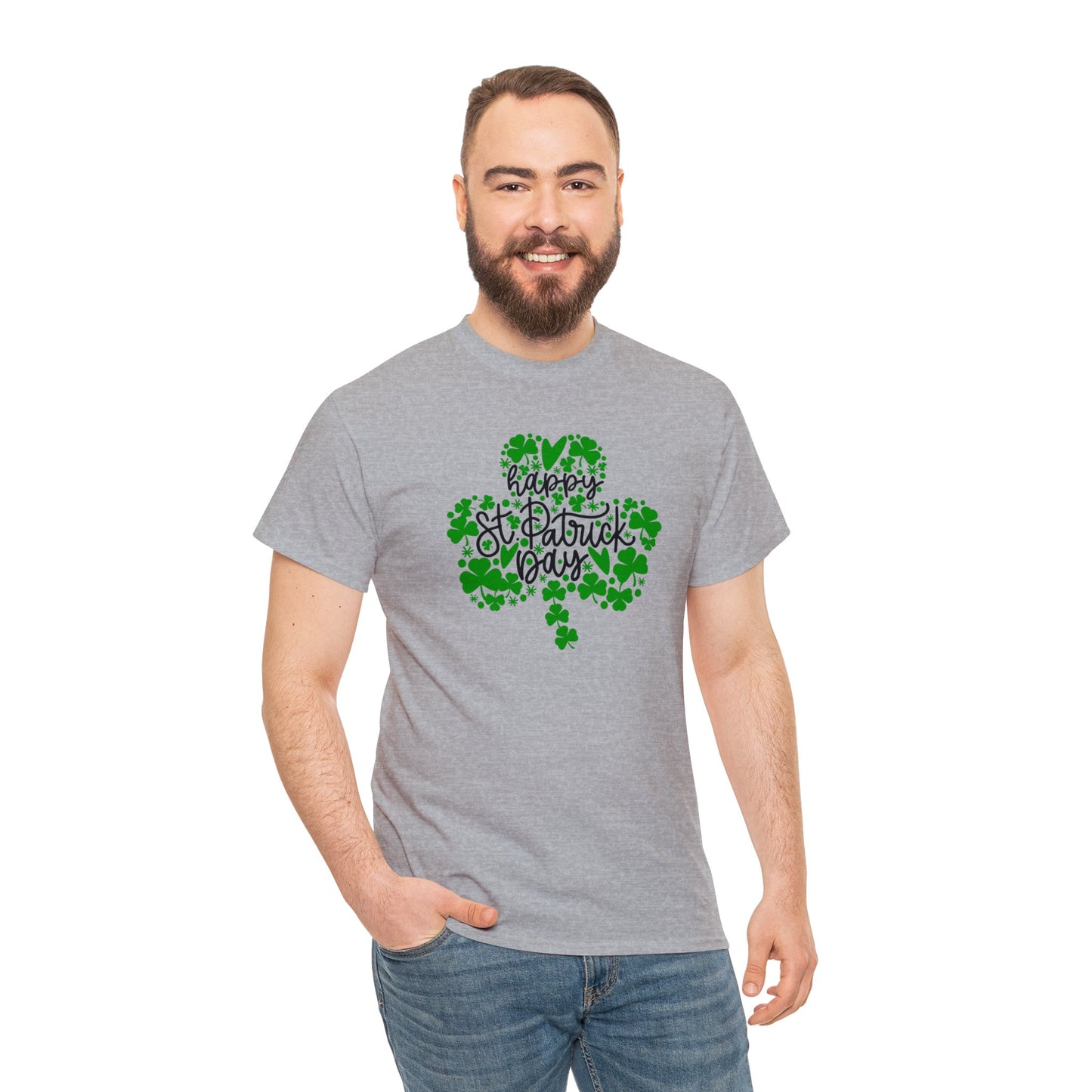 Happy St Patricks Day Clover Unisex Heavy Cotton Tee