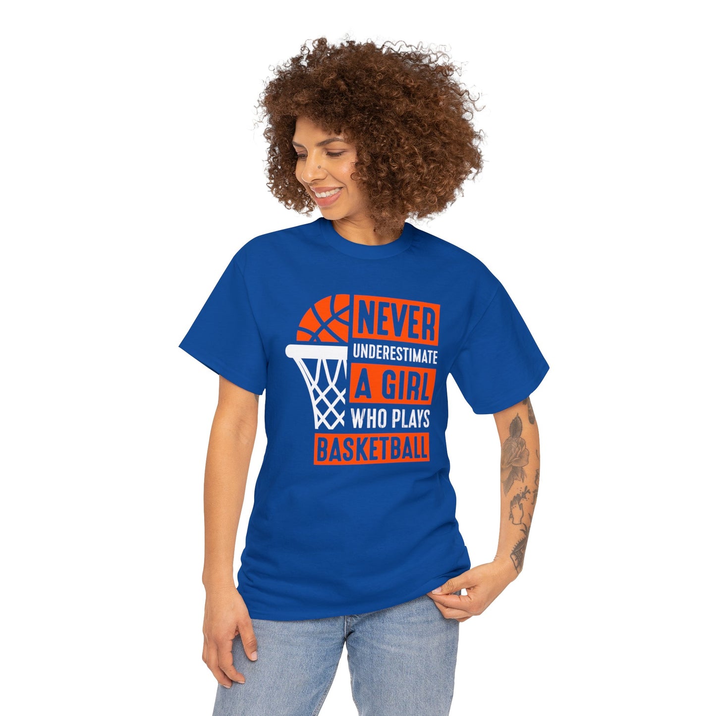Never Underestimate a Girl Who Plays Basketball Unisex Heavy Cotton Tee