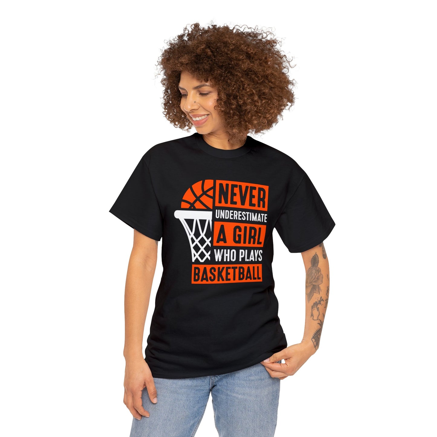 Never Underestimate a Girl Who Plays Basketball Unisex Heavy Cotton Tee