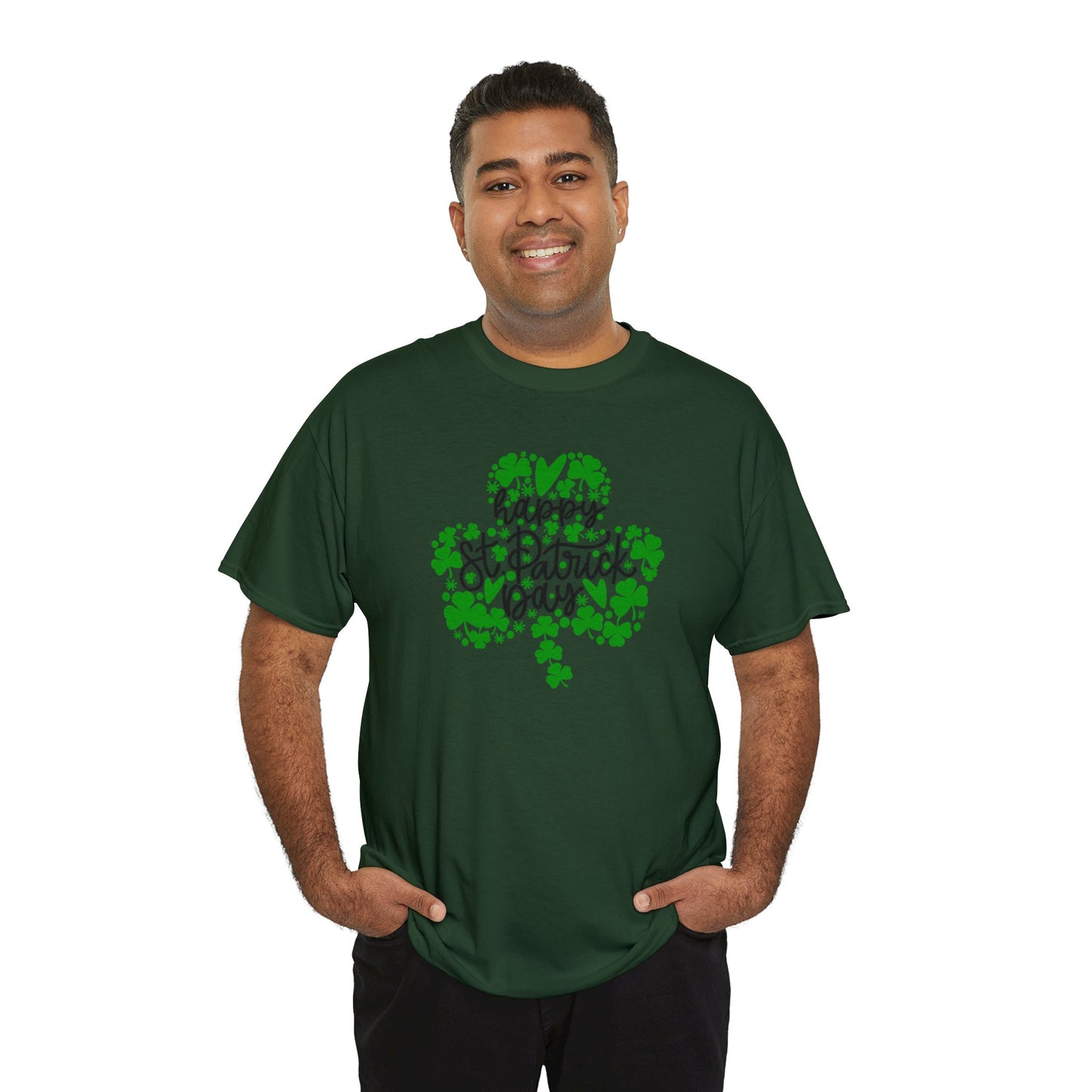 Happy St Patricks Day Clover Unisex Heavy Cotton Tee