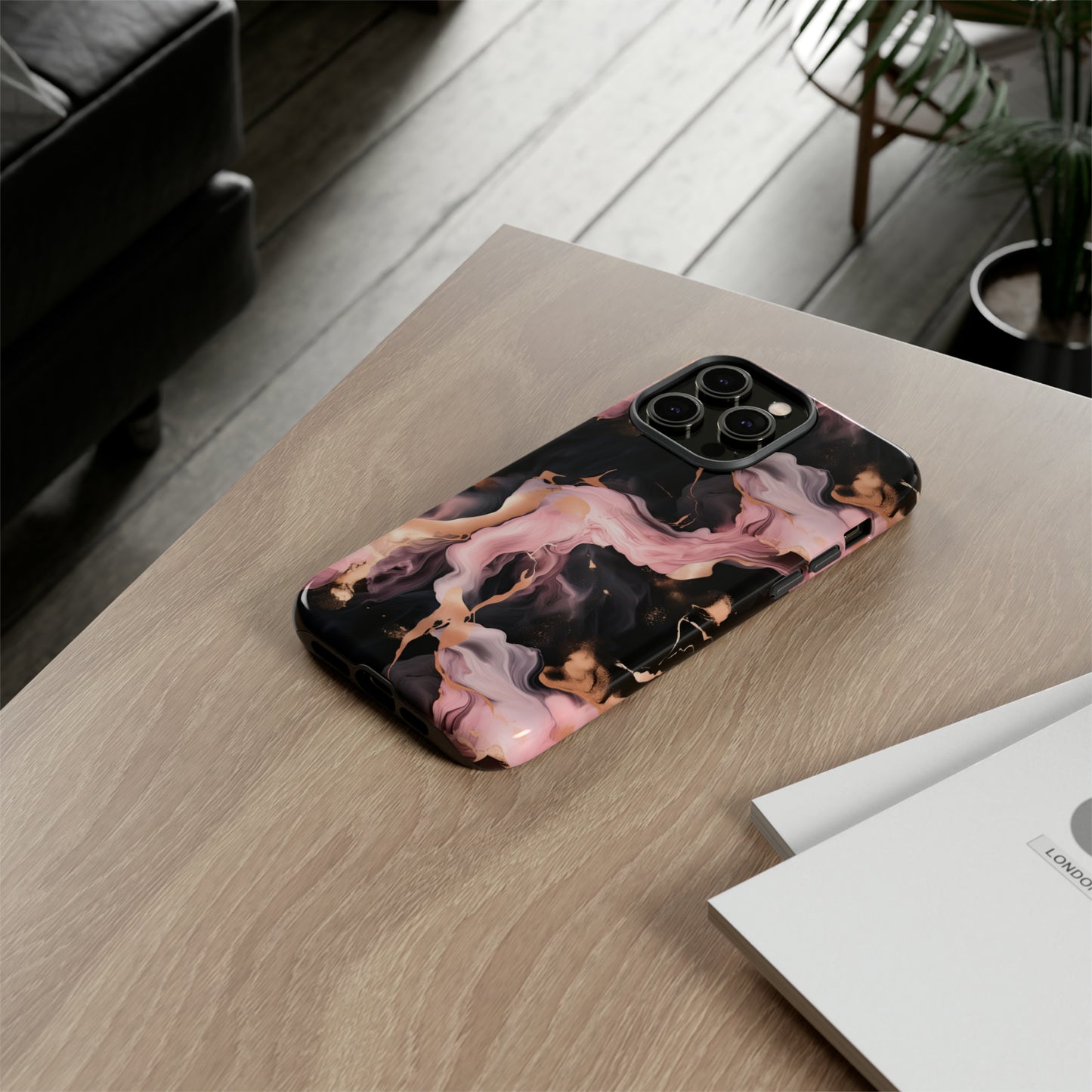 Black & Pink Marble  Tough Phone Cases