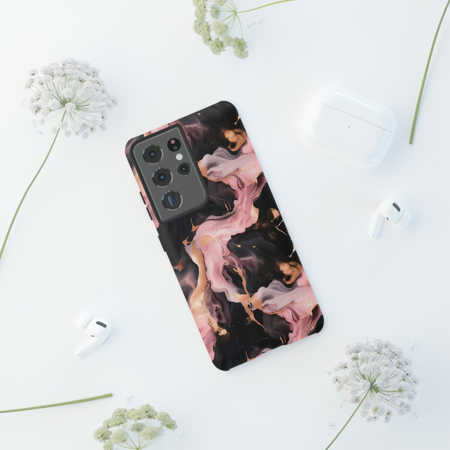 Black & Pink Marble  Tough Phone Cases