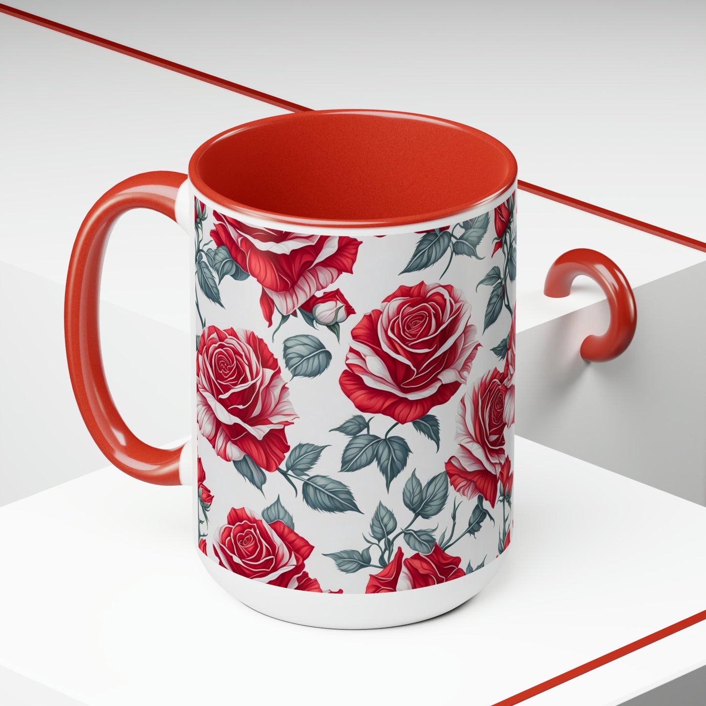 Roses Two-Tone Coffee Mugs, 15oz