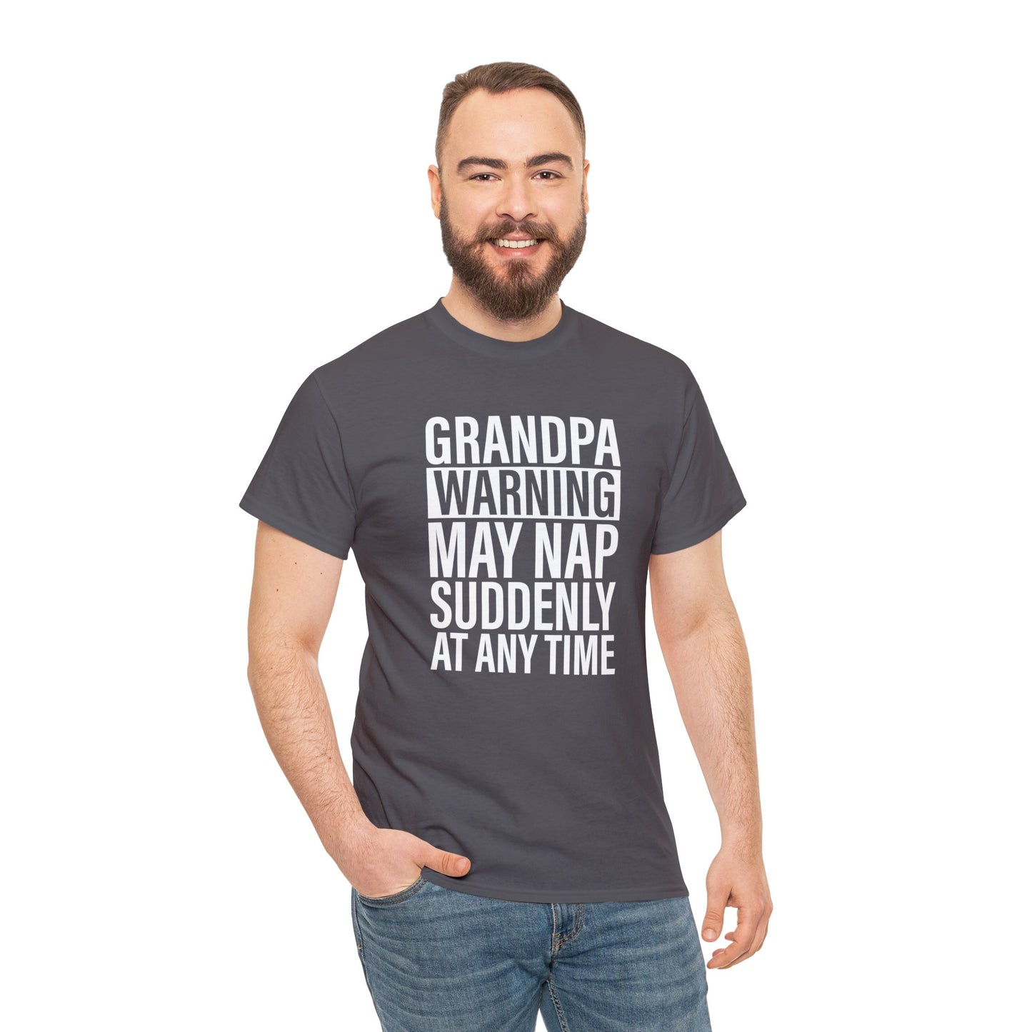 Grandpa Warning May Nap Suddenly Unisex Heavy Cotton Tee