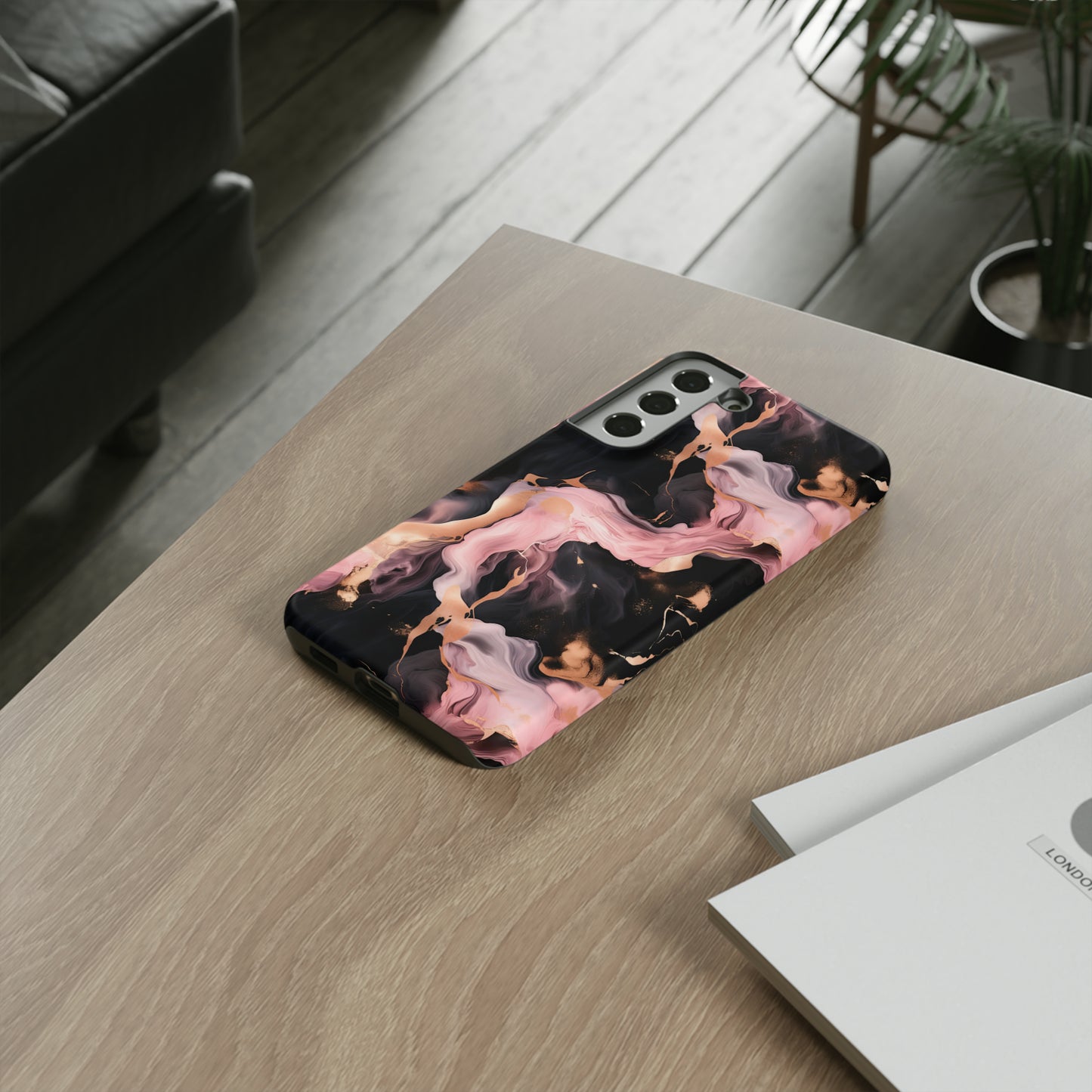 Black & Pink Marble  Tough Phone Cases