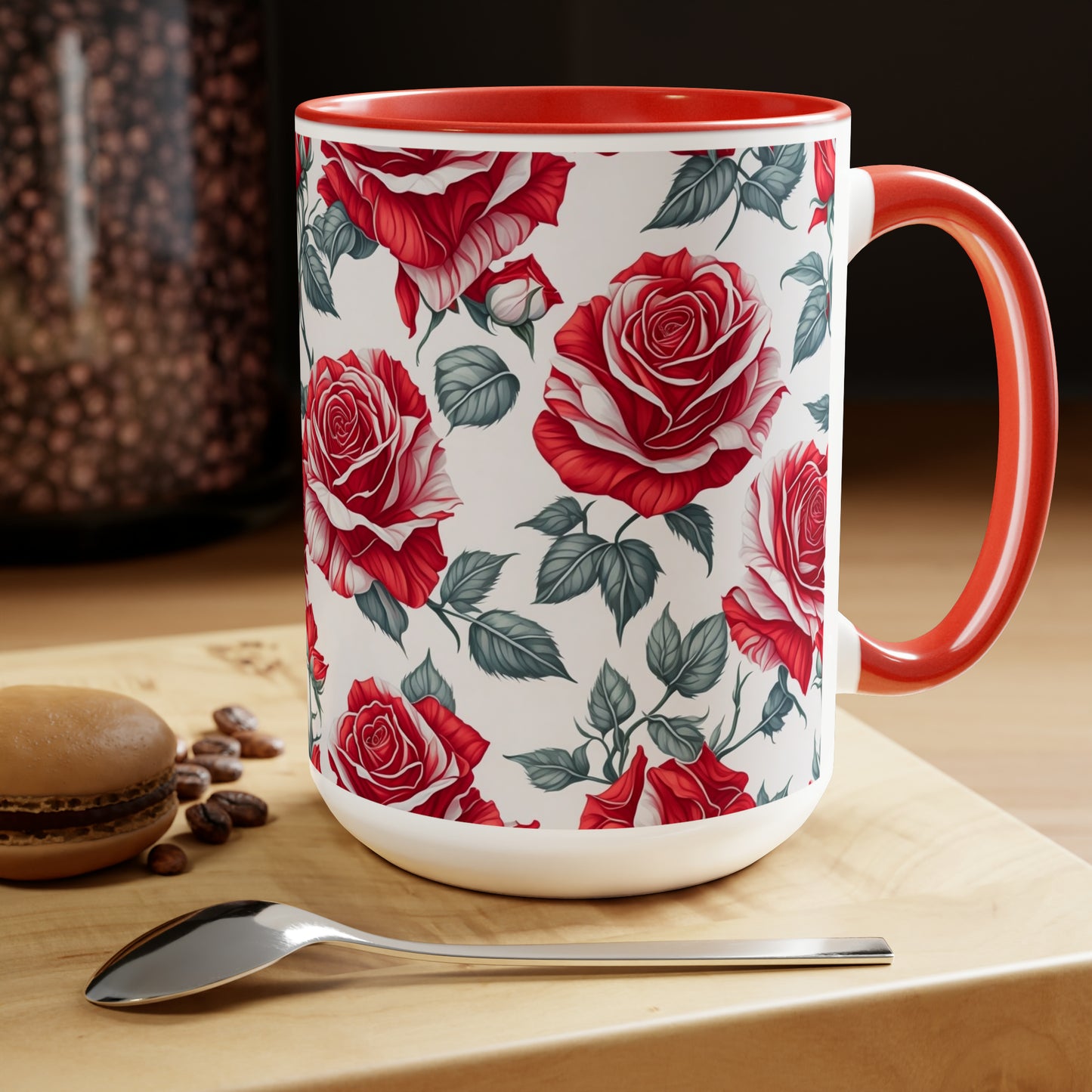 Roses Two-Tone Coffee Mugs, 15oz