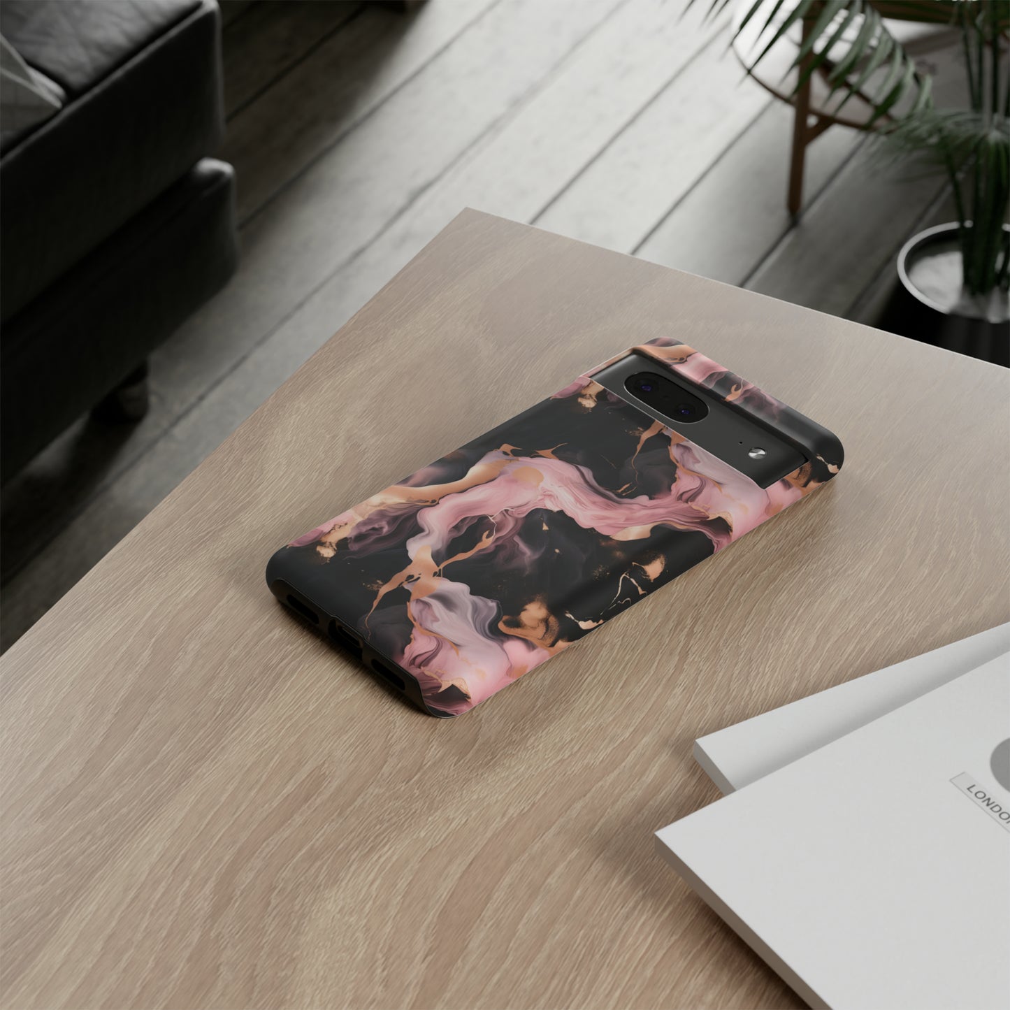 Black & Pink Marble  Tough Phone Cases