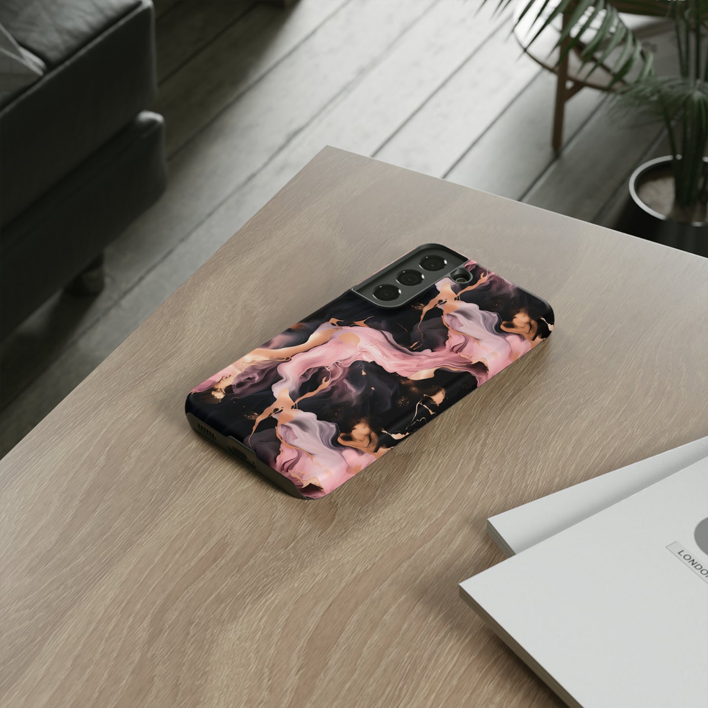 Black & Pink Marble  Tough Phone Cases