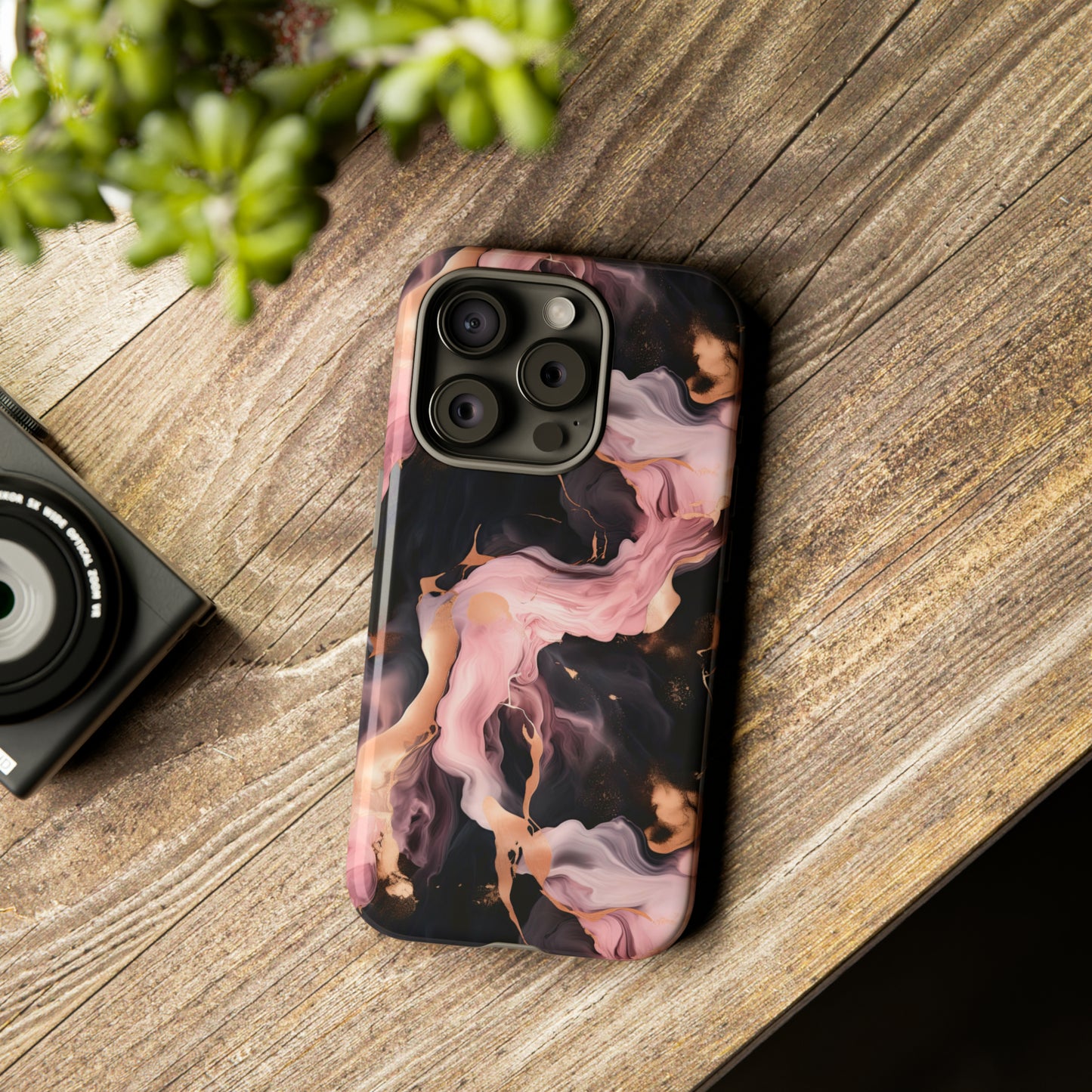 Black & Pink Marble  Tough Phone Cases