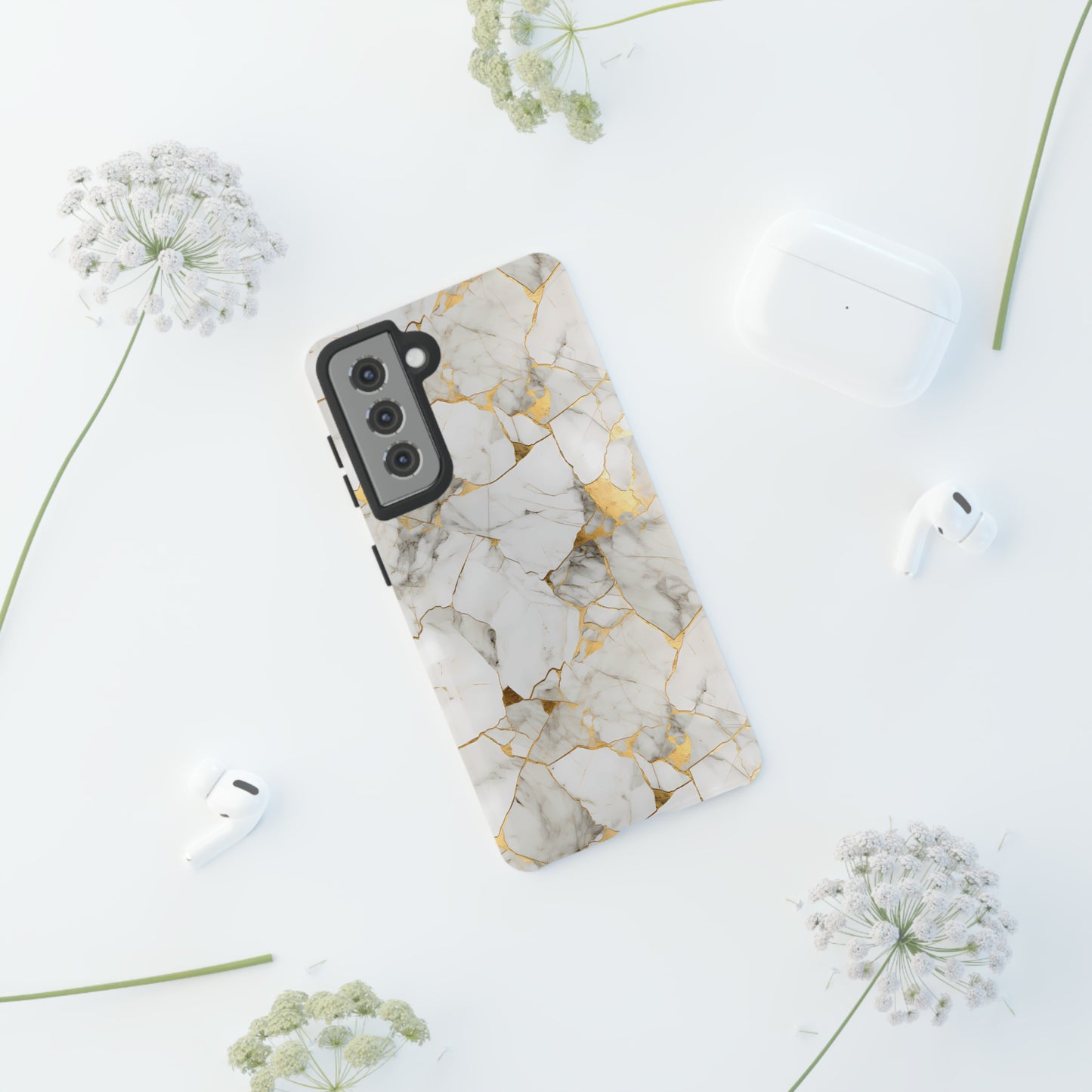 Gold & White Marble Tough Phone Cases
