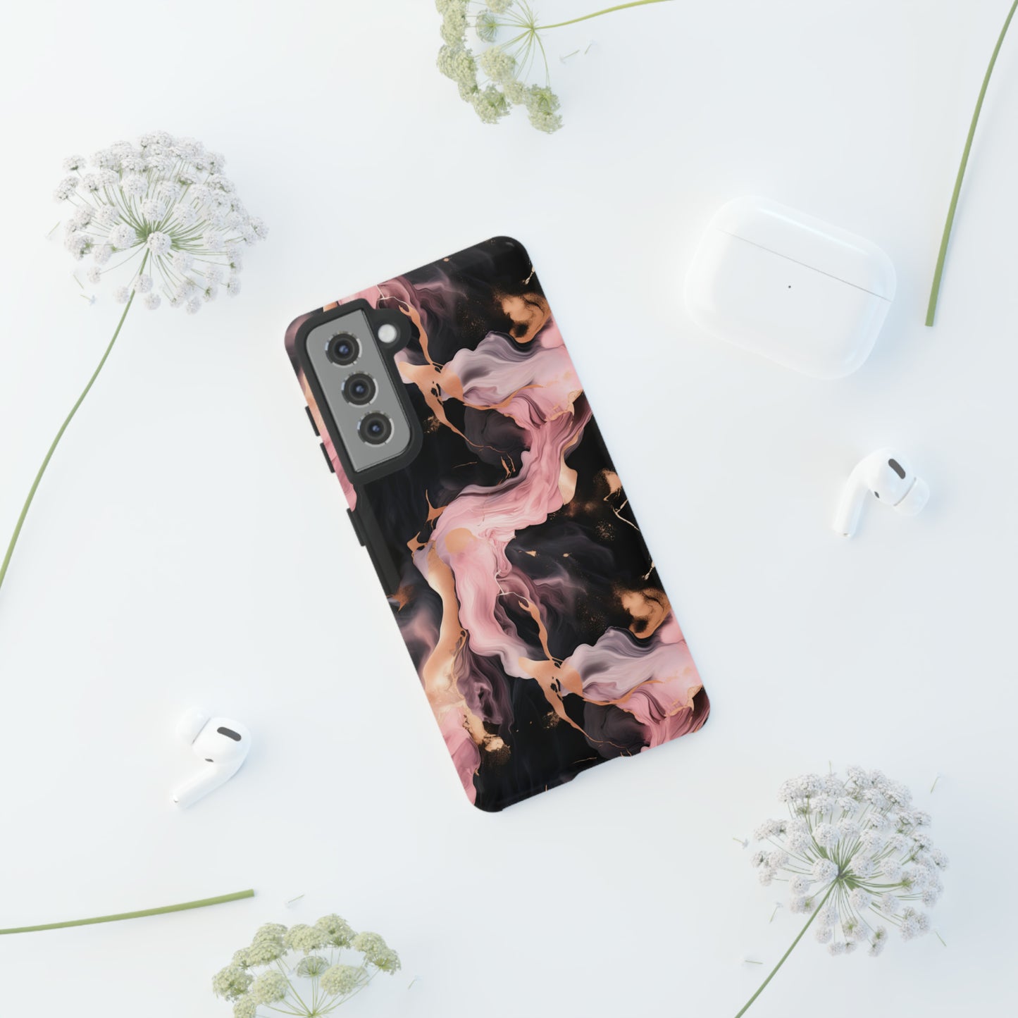 Black & Pink Marble  Tough Phone Cases