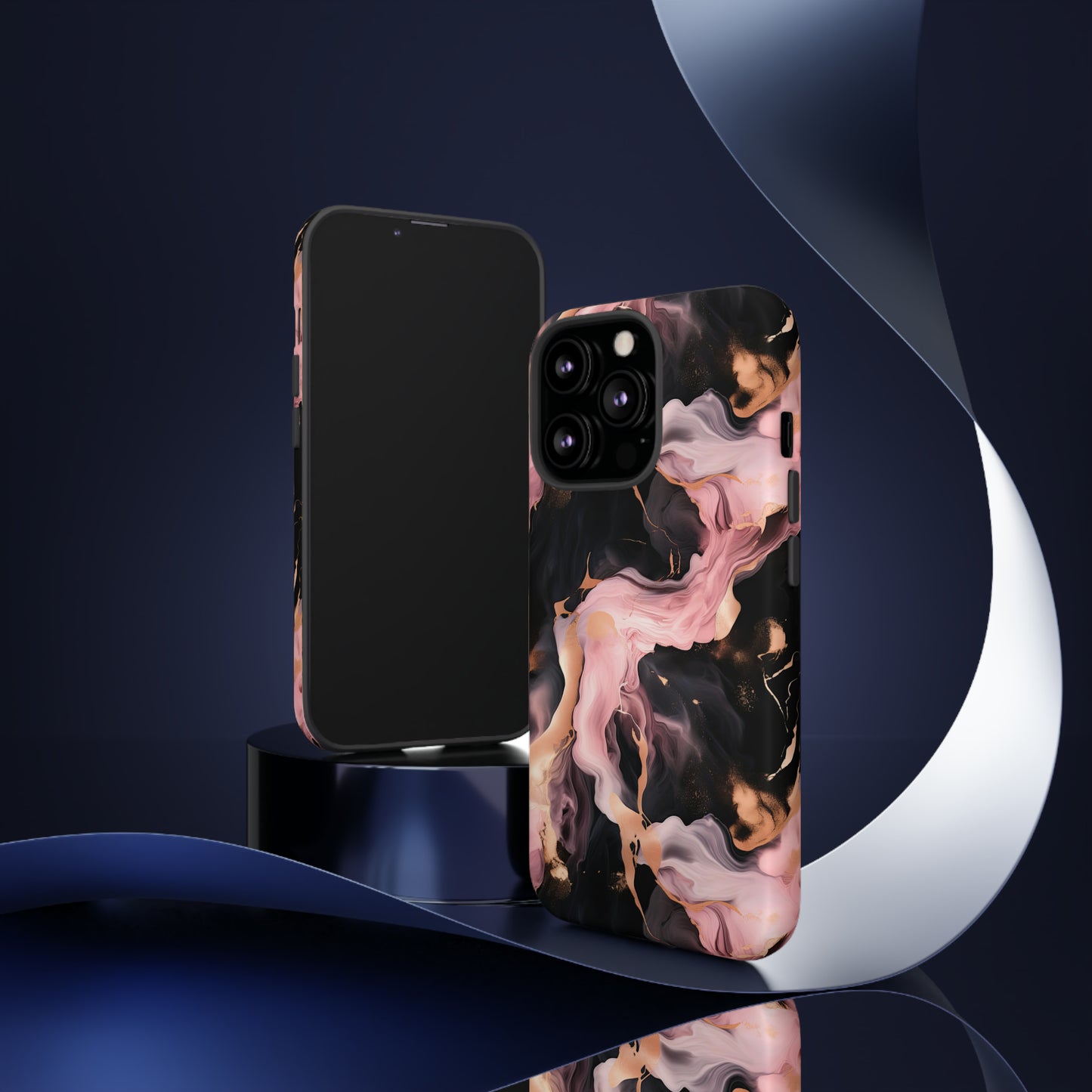 Black & Pink Marble  Tough Phone Cases