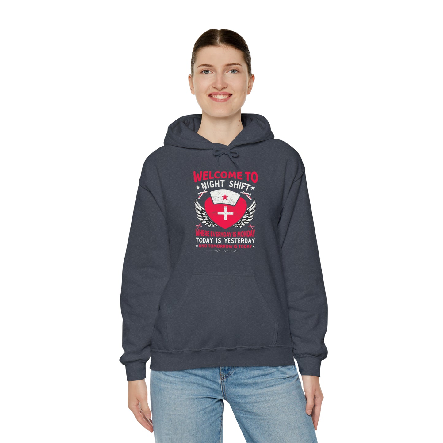 Welcome to the Nightshift Nurse Unisex Heavy Blend™ Hooded Sweatshirt