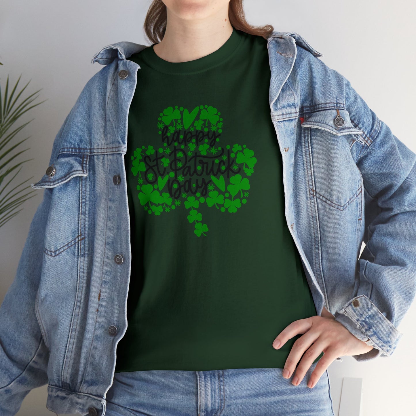 Happy St Patricks Day Clover Unisex Heavy Cotton Tee