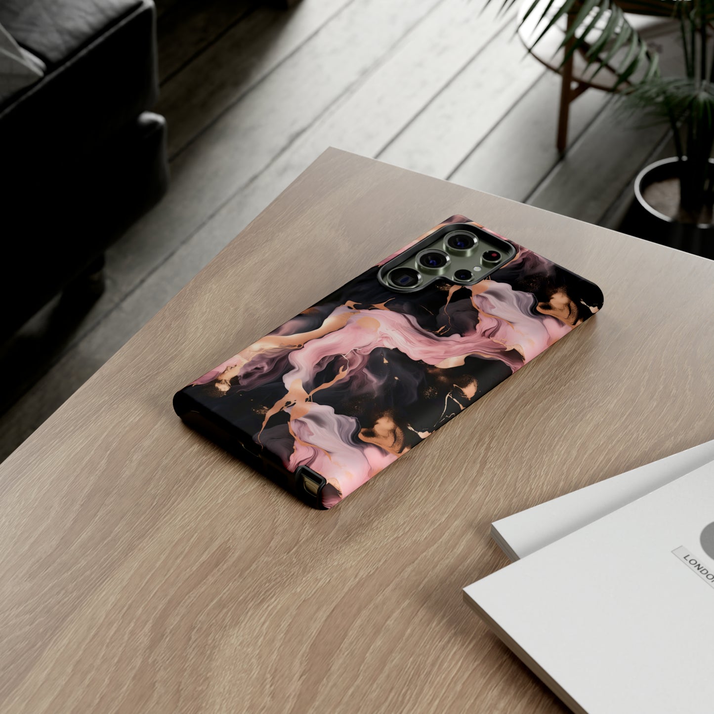 Black & Pink Marble  Tough Phone Cases