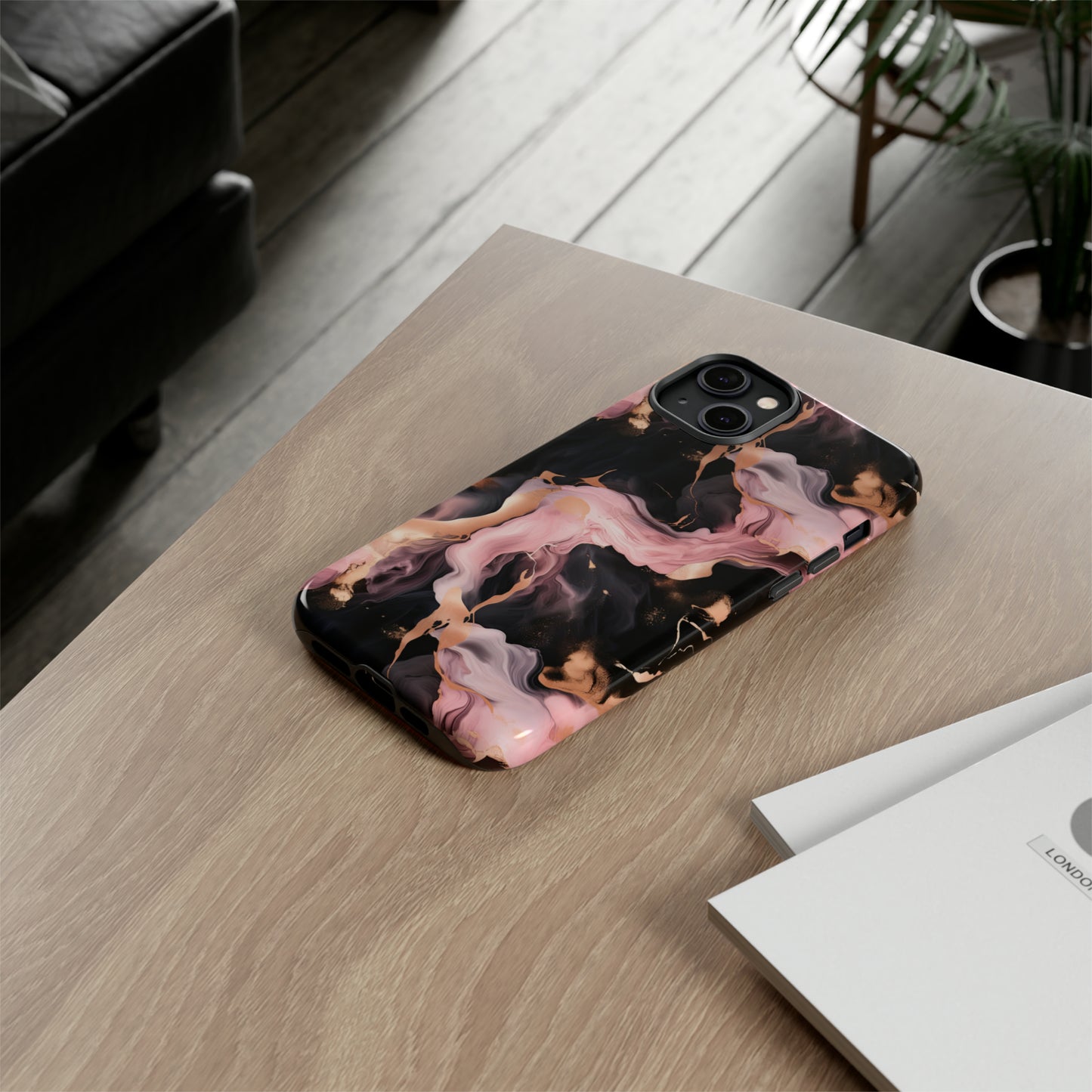 Black & Pink Marble  Tough Phone Cases