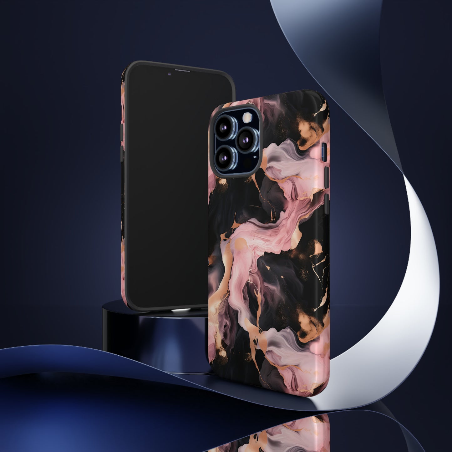 Black & Pink Marble  Tough Phone Cases