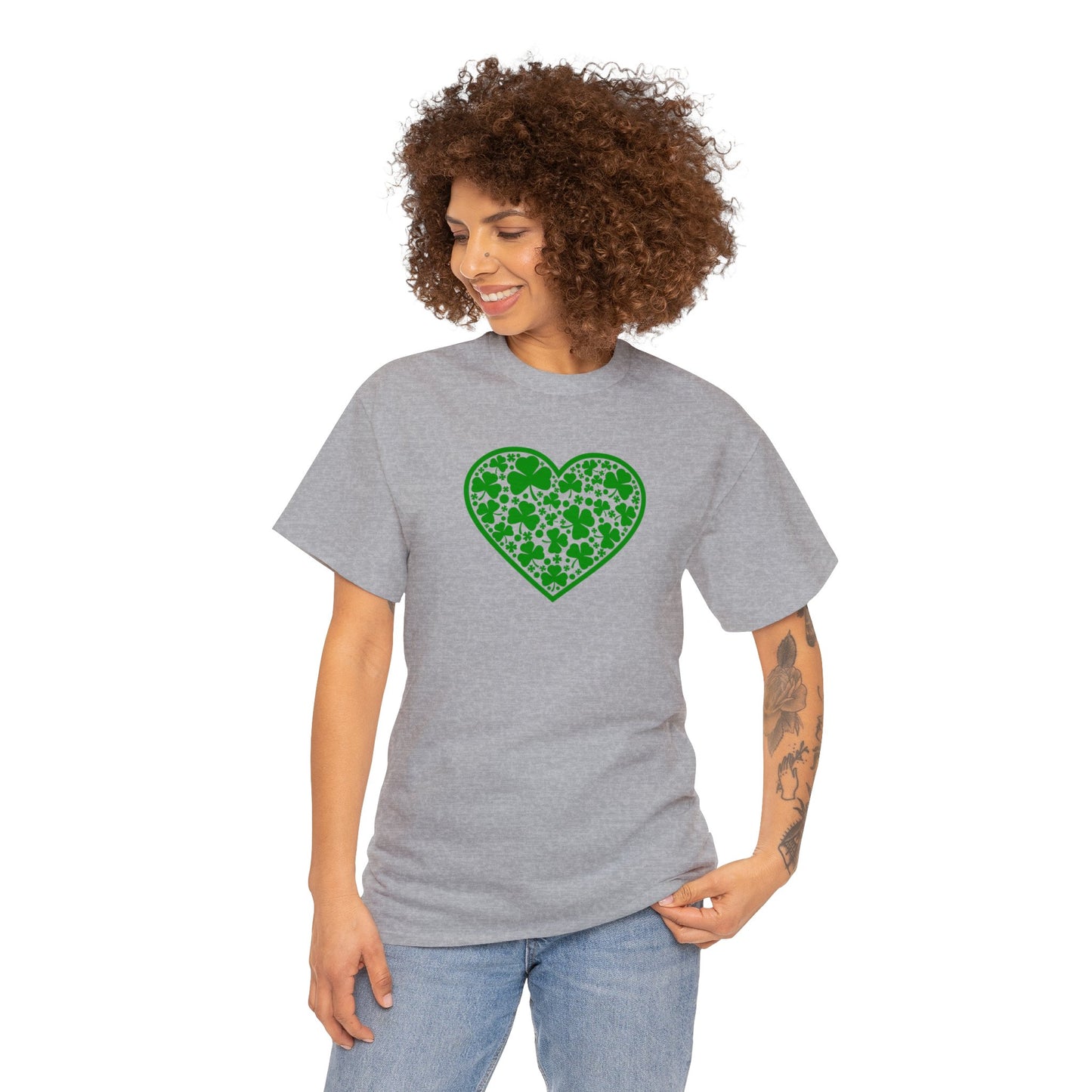 St. Patricks Day Clover Heart Unisex Heavy Cotton Tee