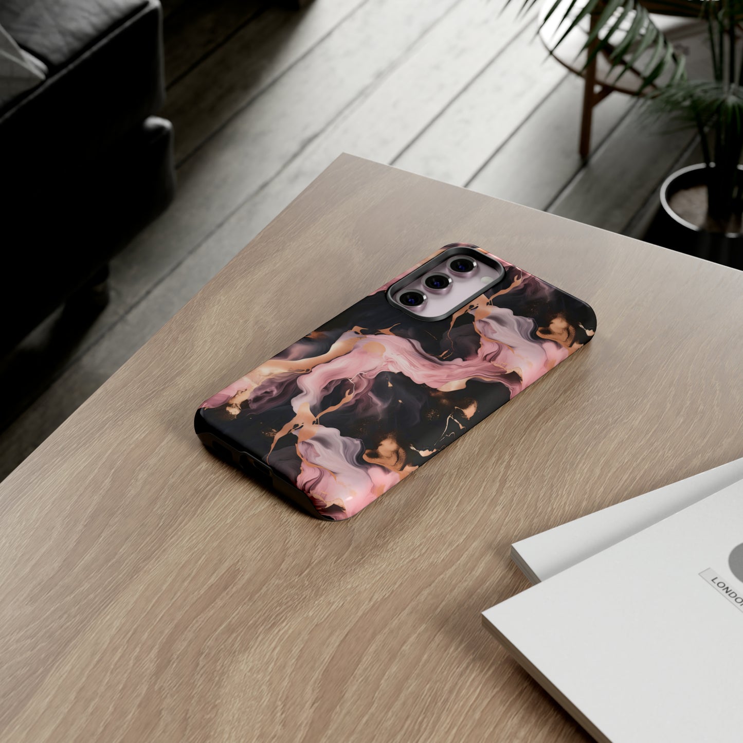 Black & Pink Marble  Tough Phone Cases