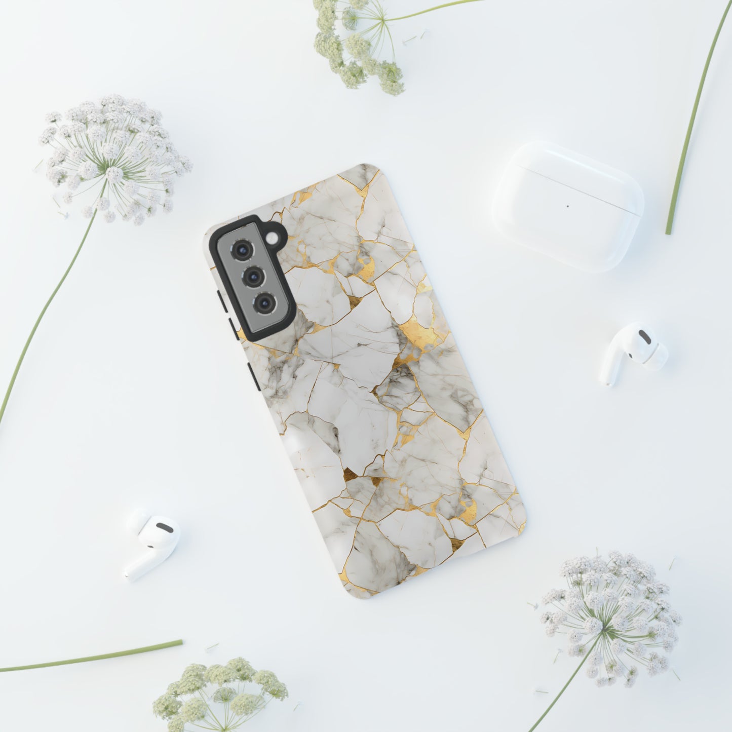 Gold & White Marble Tough Phone Cases