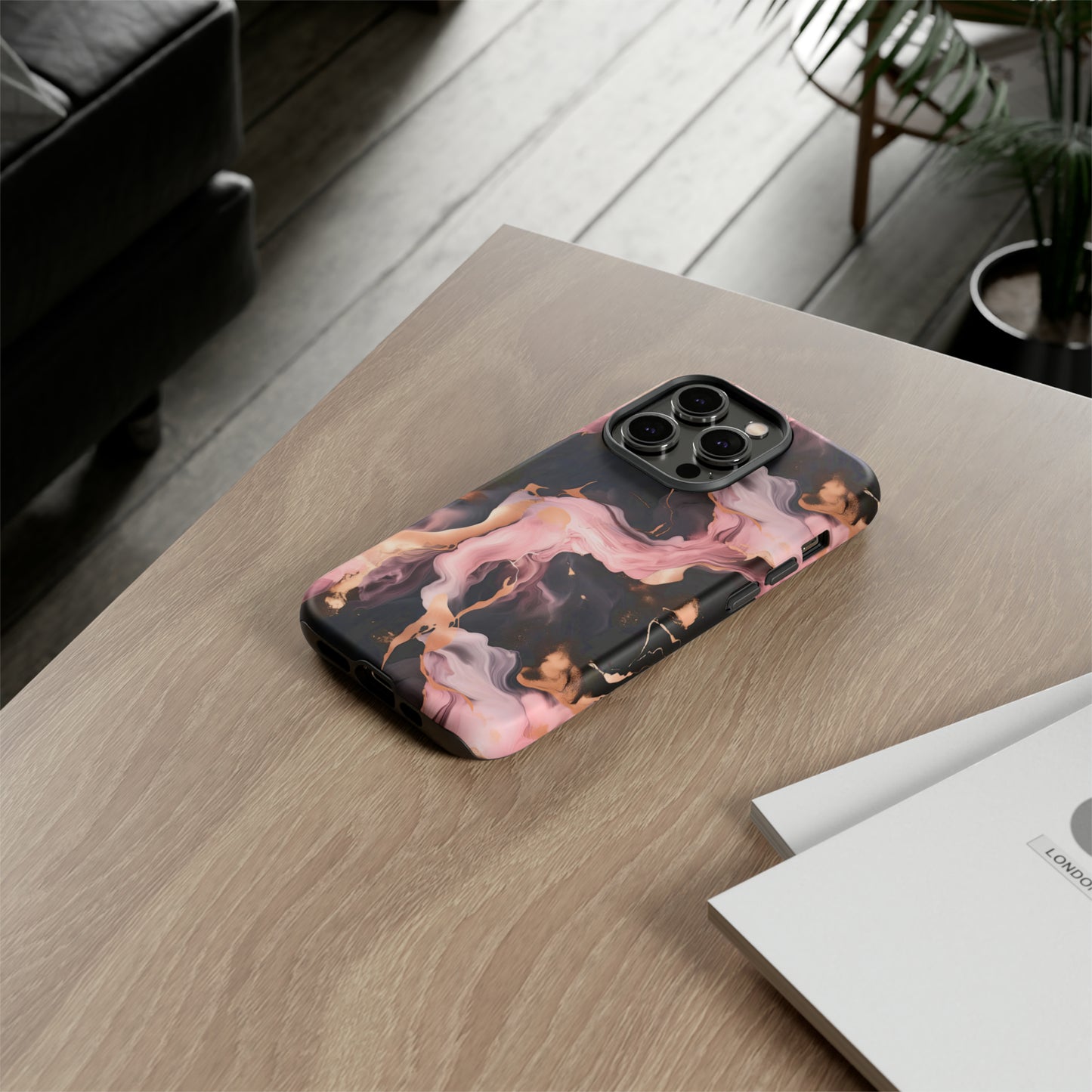 Black & Pink Marble  Tough Phone Cases