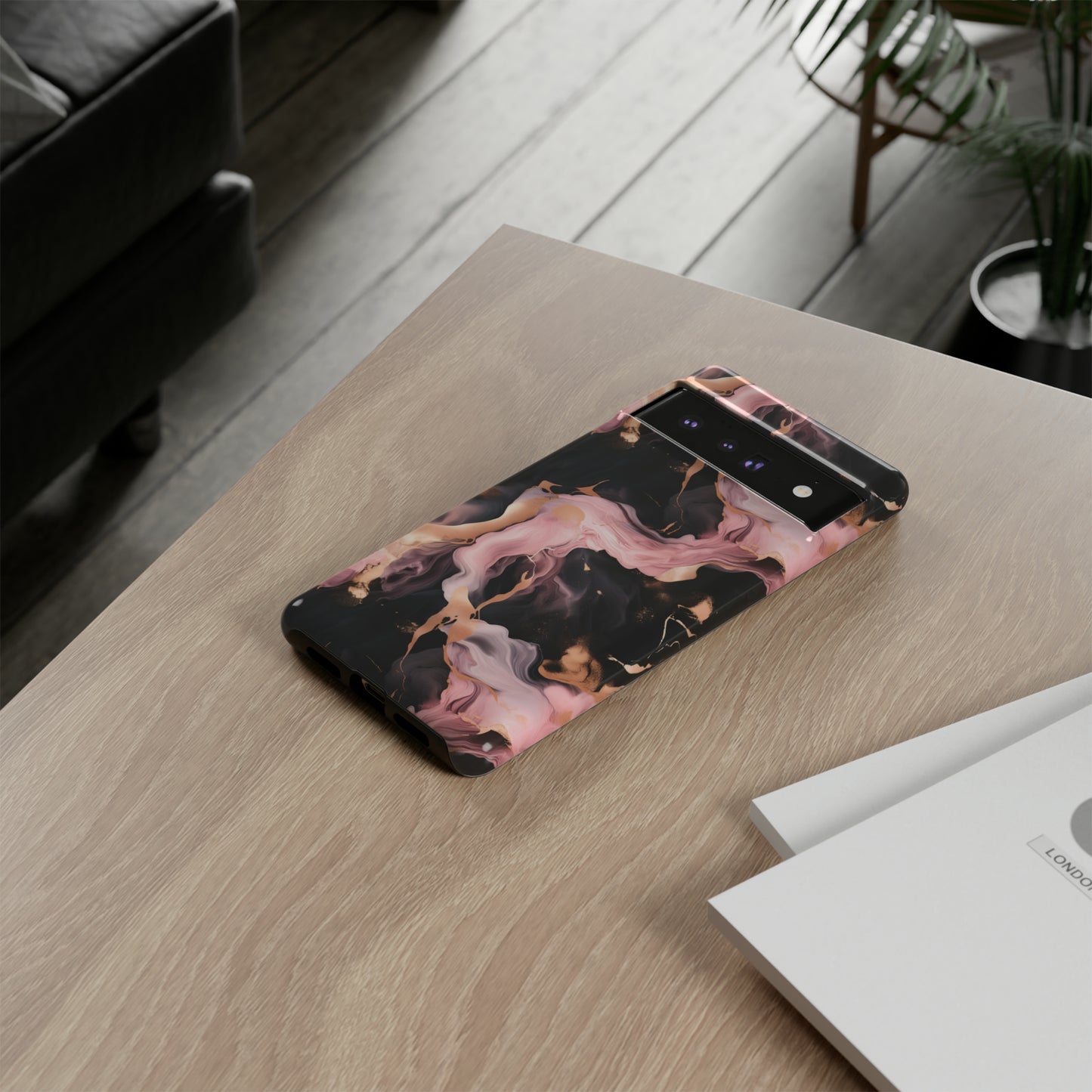 Black & Pink Marble  Tough Phone Cases