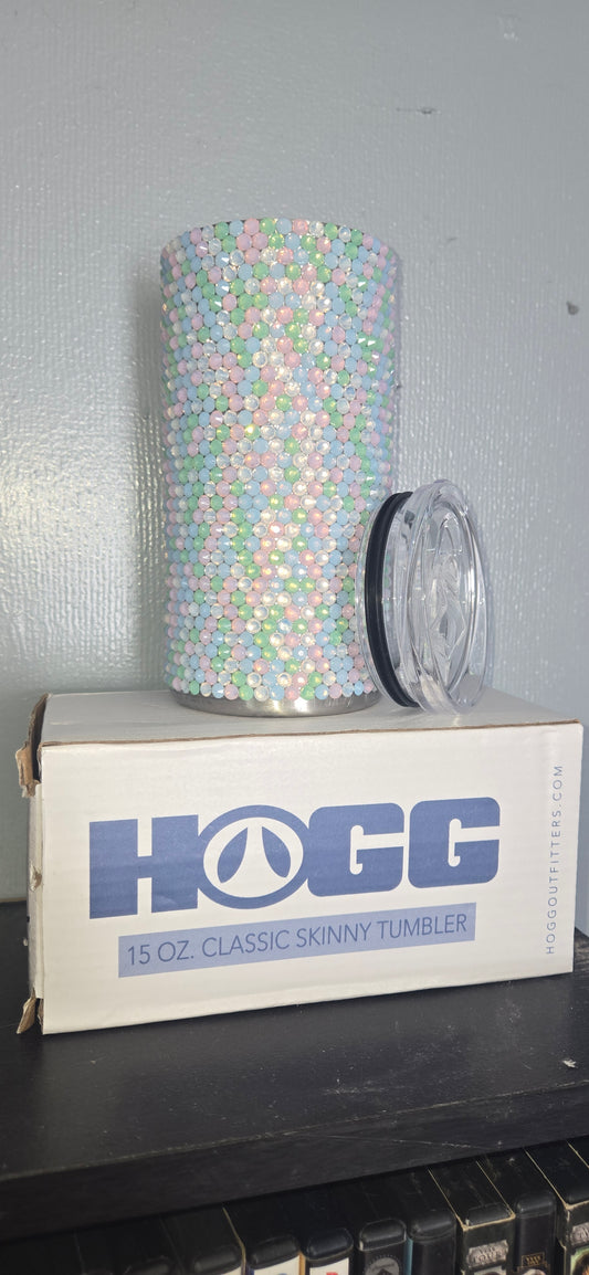 Opal glass rhinestone tumbler